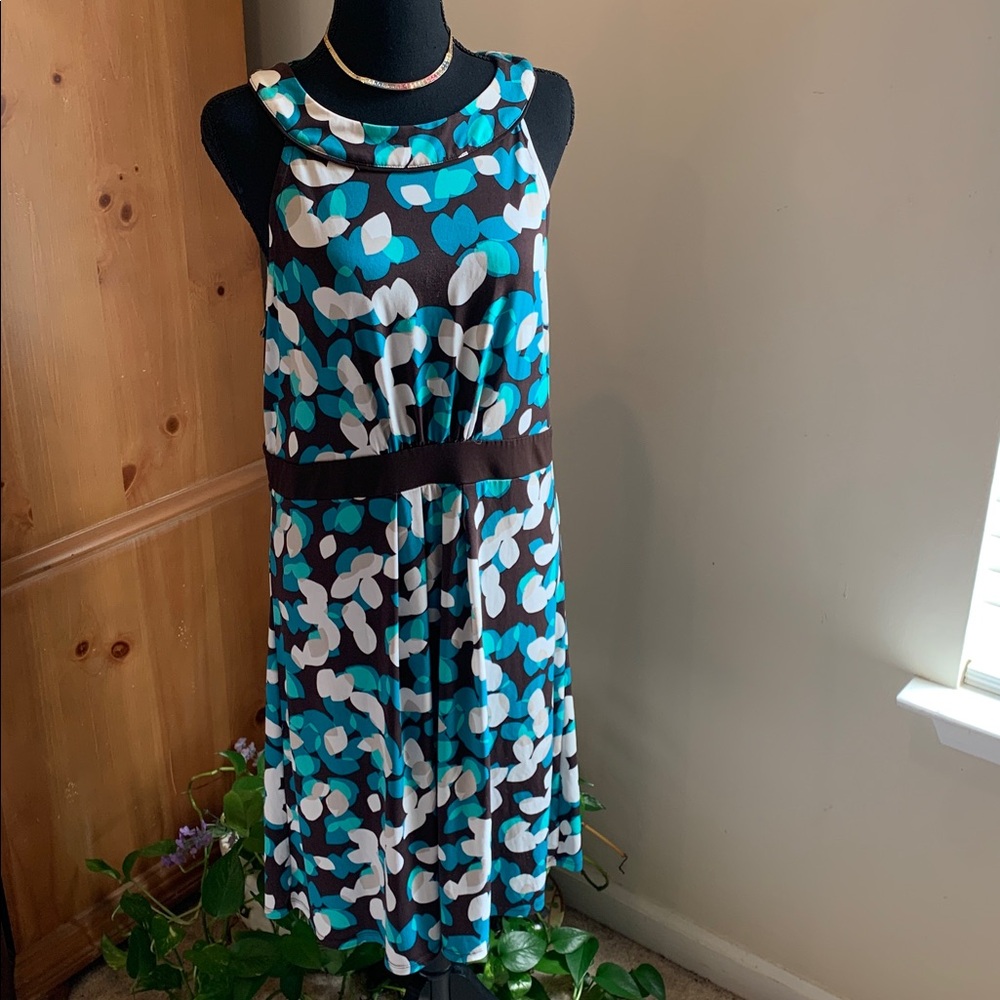 🌹Vintage Merona • Beautiful Sleeveless Brown & Blue  Pattern Mini Dress